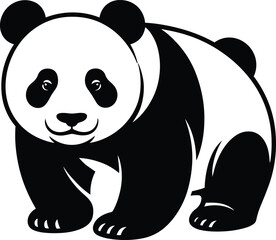 Giant panda from China, monochrome animal portrait showing a cute bear standing in a simple black and white vector illustration of the iconic bamboo eater © lok0077