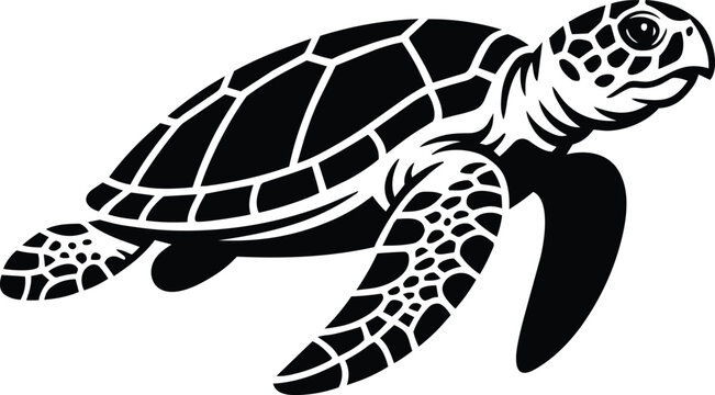 Loggerhead sea turtle Cabo Verde emblem, black and white aquatic marine animal illustration featuring a detailed reptile silhouette for island tourism