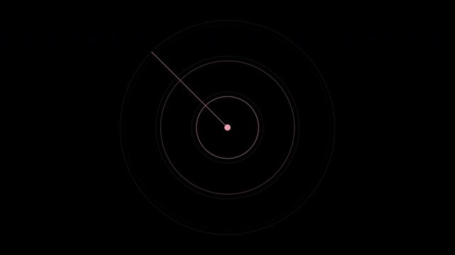 Pink sonar ping with expanding rings and rotating sweep, radar scan loop, transparent background
