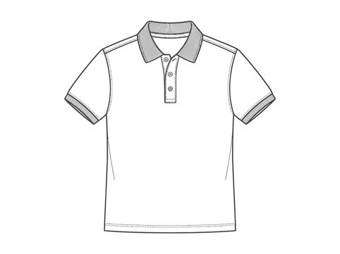 Blank Polo Shirt Technical Drawing for Fashion Design Template.