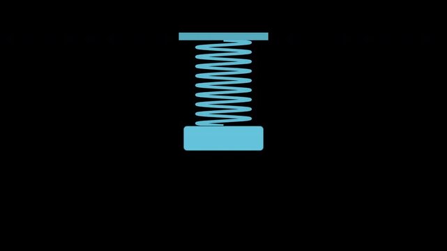 Blue coil spring bouncing with stretching motion, elastic physics loop, transparent background