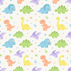 Obraz premium Colorful Cartoon Dinosaur Pattern with Playful Design.
