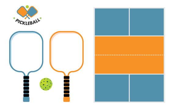 Vector Pickleball Equipment Set: Paddles, Ball, and Court
