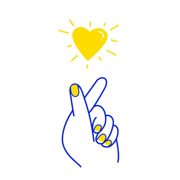 Vector hand making a mini heart gesture sign in minimal linear style. Hand icon