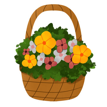 basket with flowers and leaves