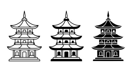Naklejka premium Japanese Pagoda Icons, Traditional Architecture, Asian Temple Symbols, Cultural Building Vector Set