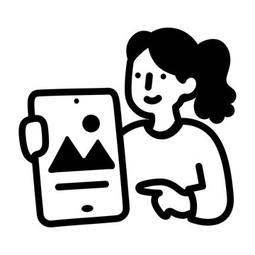 Hand-drawn designer holding an image board, representing a visual mockup and design preview.