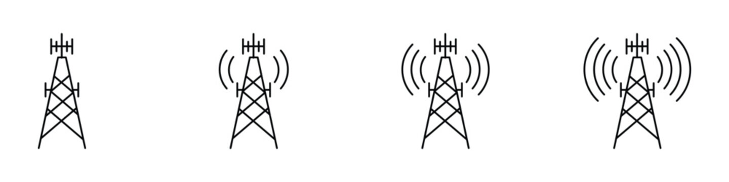 Signal strength icons with cell towers, step by step