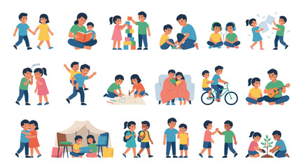 Fototapeta premium Diverse Kids Enjoying Various Activities Together Flat Illustration