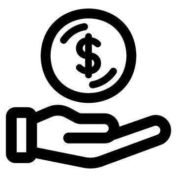 シンプルなお金と手のひらの支払いや貯金のイメージアイコン　ドル