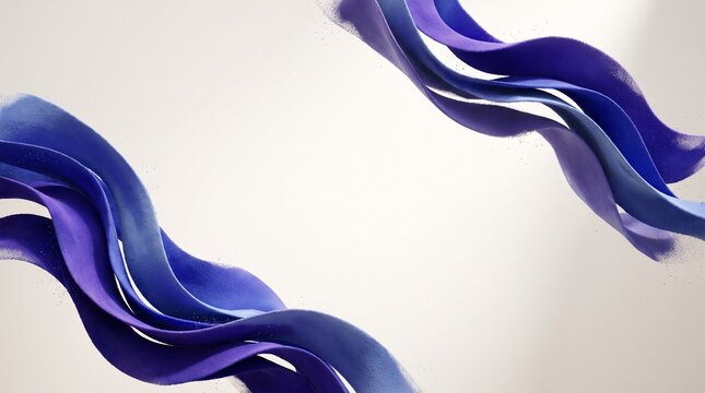 Flowing Ultramarine Pigment Ribbons in Minimal Abstract Art Composition