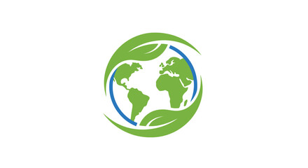 Fototapeta premium A green globe icon surrounded by organic leaves representing environmental protection