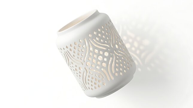 Elegant White Ceramic Luminary with Intricate Cutout Patterns for Ambient Home Decor and Cozy Lighting Atmosphere