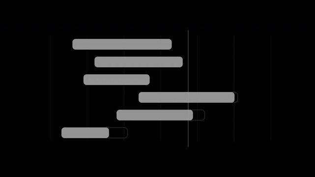 Gray gantt chart with growing task bars, project management timeline loop, transparent background