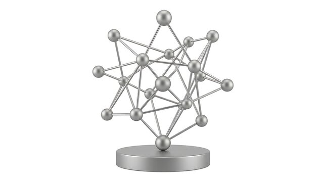 Abstract 3D Silver Molecular Structure Representing Chemical Bonding and Scientific Connectivity on a Metallic Base