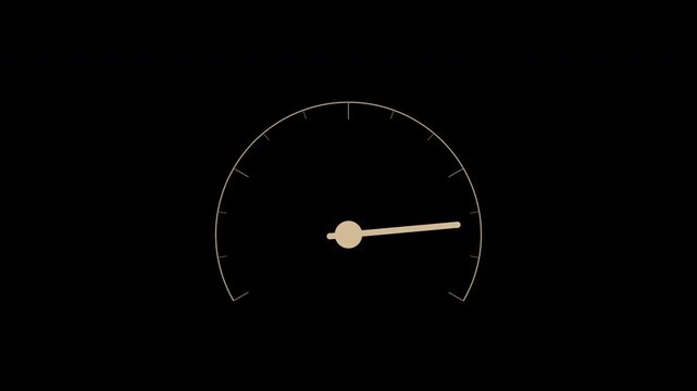 Beige dashboard gauge meter with sweeping needle, seamless loop animation, transparent background