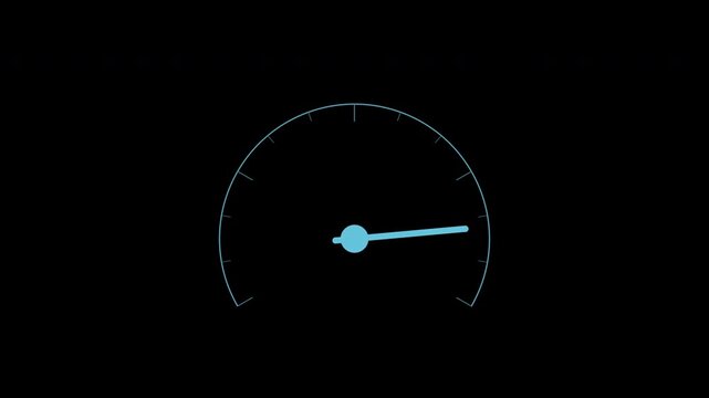Blue dashboard gauge meter with sweeping needle, seamless loop animation, transparent background