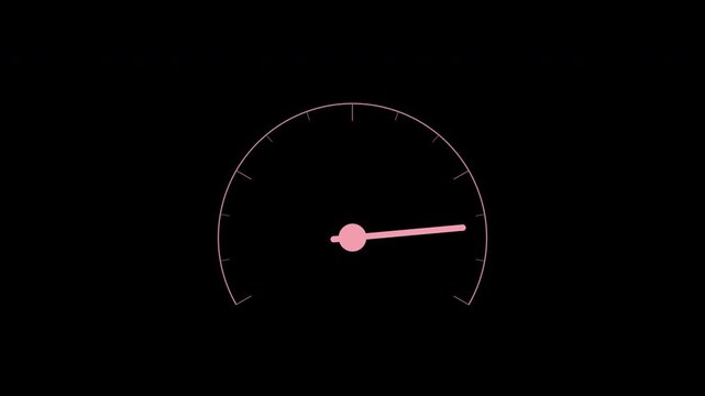 Pink dashboard gauge meter with sweeping needle, seamless loop animation, transparent background
