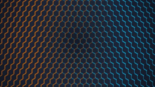 Abstract 3d motion background with animated hexagons. 3D animation, abstract futuristic glowing 3d hexagon background, 4k seamless loop