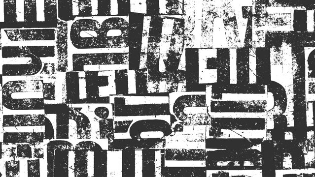 Abstract Black and White Distressed Typography Background Pattern