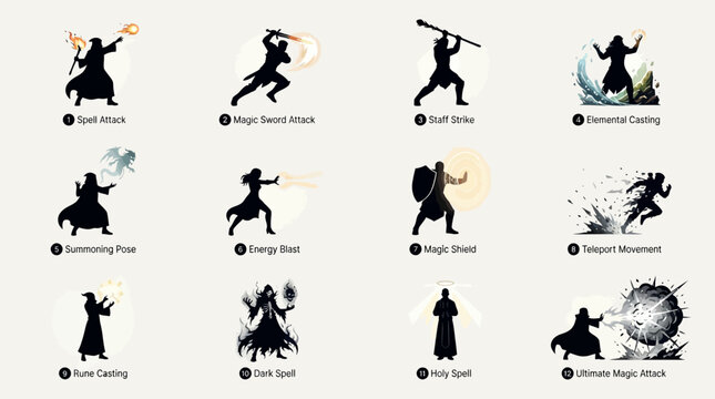 Wizards casting magic spells dramatically.