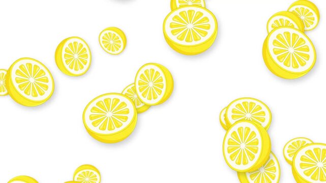Animated Lemon Slices Falling Downwards Against a Plain White Background