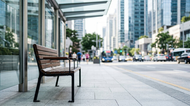 Labor shortage impact on urban transit and empty city sidewalk beside quiet bench reflecting reduced workforce activity