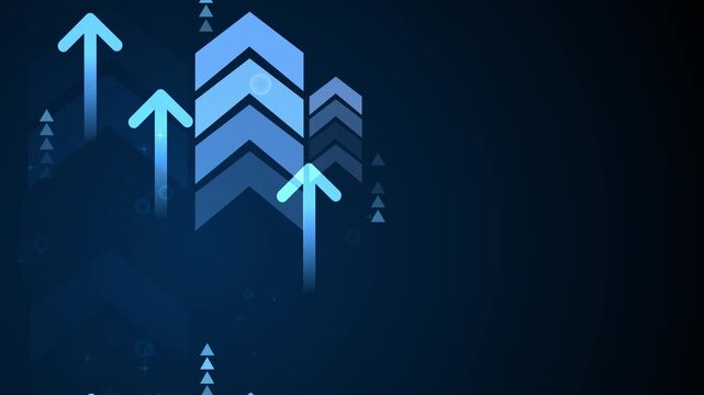 Dark abstract background with upward-pointing chevron arrows animation, modern business growth concept