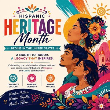 Hispanic heritage month educational design featuring family portraits and cultural symbols latino culture cultural pride hispanic community