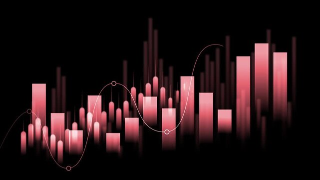 Abstract financial chart with rising bars and line graph animation, Business rising financial graph bar chart animated