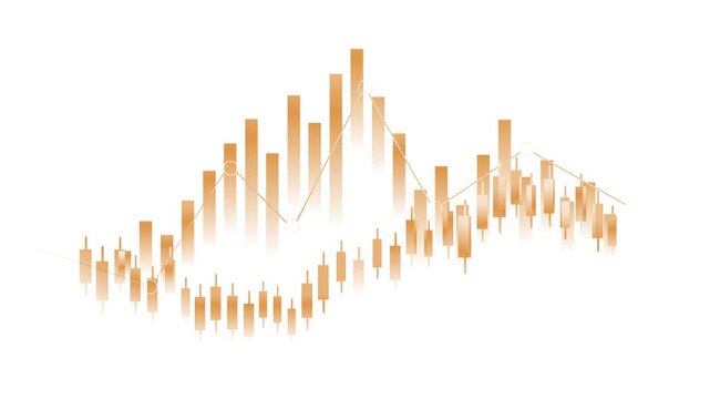 Monochrome financial chart with candlesticks and volume bars animation
