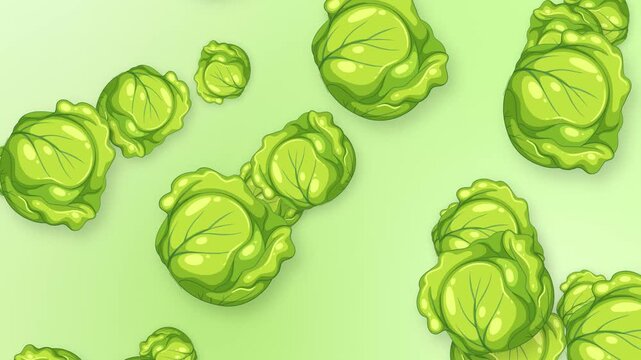 Animated Falling Green Cabbage Heads on Light Green Background