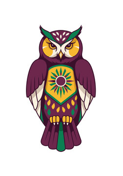 ornate mystical owl nocturnal bird solar chest emblem wisdom folk art esoteric apparel streetwear tshirt design screen printing embroidery patch tattoo sticker graphic print artwork
