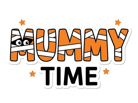 Colorful halloween lettering mummy time with cartoon eyes and spooky star decorations