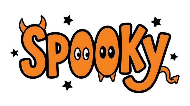 Playful halloween lettering with devilish details and spooky star accents