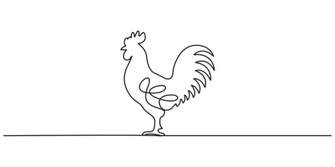 Fototapeta premium Rooster Continuous Line Art Vector Illustration for Farm Logo and Branding. Minimal continuous line art vector illustration of a rooster for modern farm logo design.