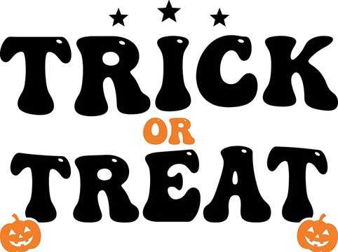 Festive halloween typography reading trick or treat with pumpkins and stars