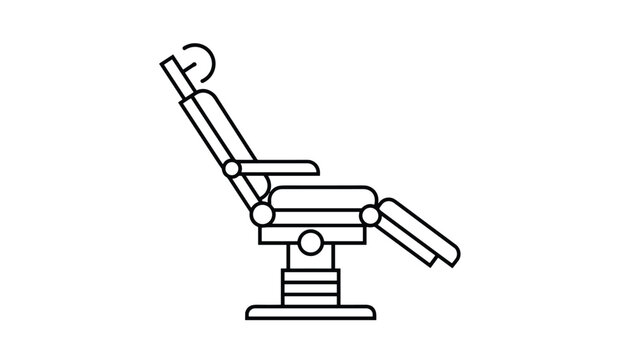 Technical line drawing of an adjustable dental treatment chair, isolated on white background for design.