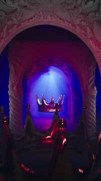 Red and Blue VJ Loop of Mystic Royal Crown Floating in Ancient Dual Lit Temple
