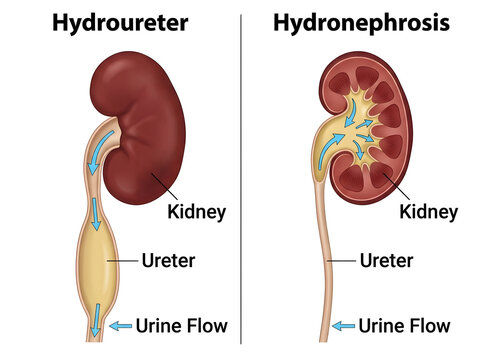 Hydroureter and hydronephrosis kidney comparison illustration isolated on white background
