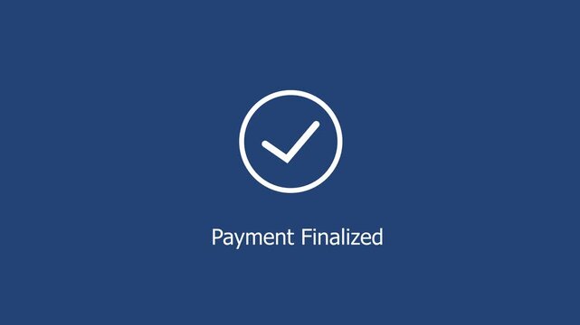 Payment finalized notification animation featuring a clean minimalist white checkmark on a solid navy blue background, for modern e-commerce, digital banking, and, secure transaction ui/ux