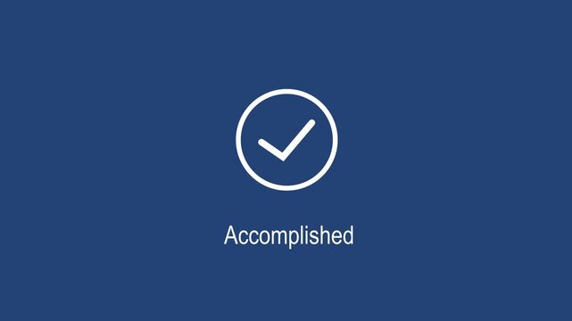 Minimalist animated checkmark representing accomplished task completion success status on a deep blue background, business presentations and, digital user interface projects