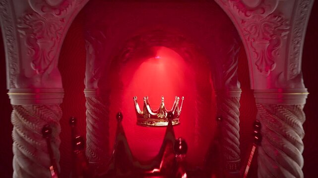 Fiery Red VJ Loop of Mystic Royal Crown Floating in Ancient Dark Temple