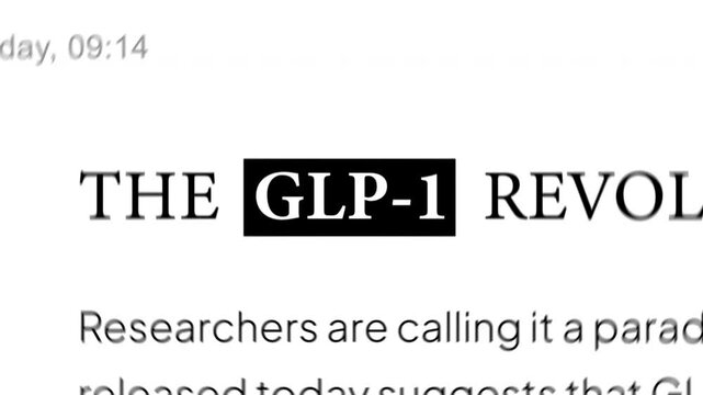 medical news text animation with highlighted text headline glp-1. text match cut animation video