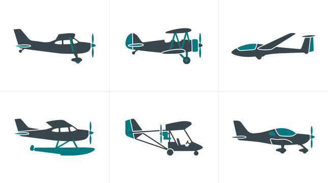 Set of Various General Aviation Aircraft Silhouettes Collection