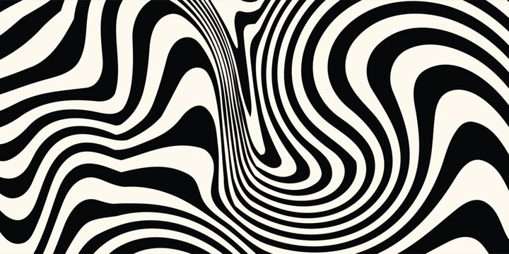 Diagonal wavy lines seamless pattern. Vector abstract liquid lines background. Simple black and white texture with diagonal waves, stripes, fluid shapes.