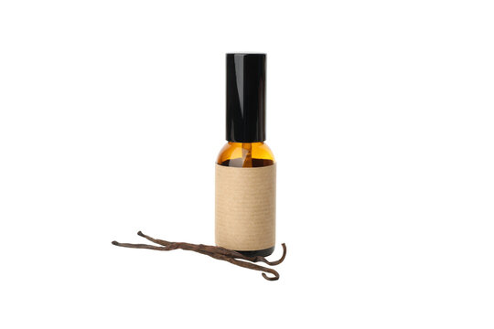 Vanilla extract with dried pods, isolated on white, PNG
