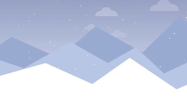 Minimalist flat vector animation of snow-covered mountains
