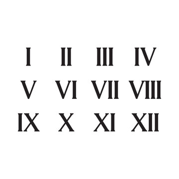 Roman numerals black silhouettes on a white background