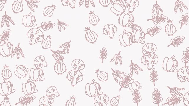 Cream White And Dusty Pink Vegetables 3 Pattern Animation Featuring Hand Drawn Onion Pumpkin Mushroom And Pea Designs
